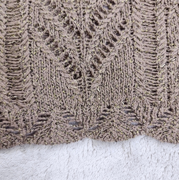 Soft Surroundings Tan Metallic Pointelle Pullover Sweater Sz S - Picture 7 of 12